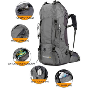 60L Waterproof Lightweight Hiking Backpack with Rain Cover for Climbing Camping-Grey