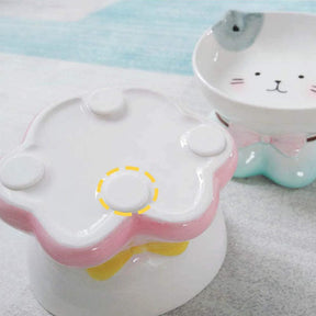 Cute Ceramic Tilted Raised Pet Bowls for Cats and Dogs Backflow Prevention-Pink