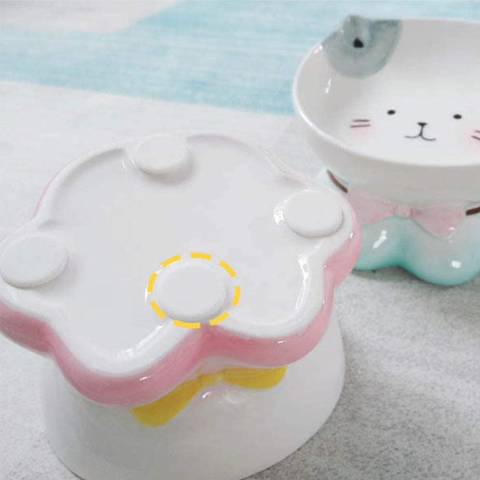 Cute Ceramic Tilted Raised Pet Bowls for Cats and Dogs Backflow Prevention-MintGreen