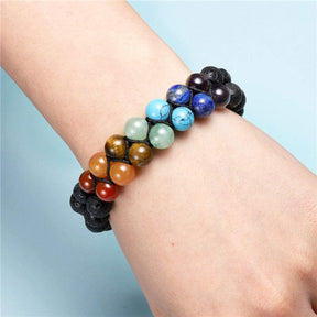 Bead Bracelet 7 Chakras Healing Crystals Bracelet Stone Beads Double Layer Bracelets-Lava Rock Stone Bracelet