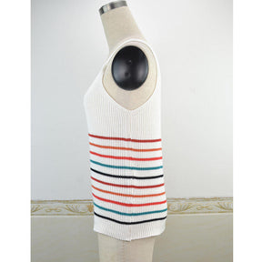 Womens Sleeveless V-neck Knitted Vest Summer Casual Loose Shirt-White