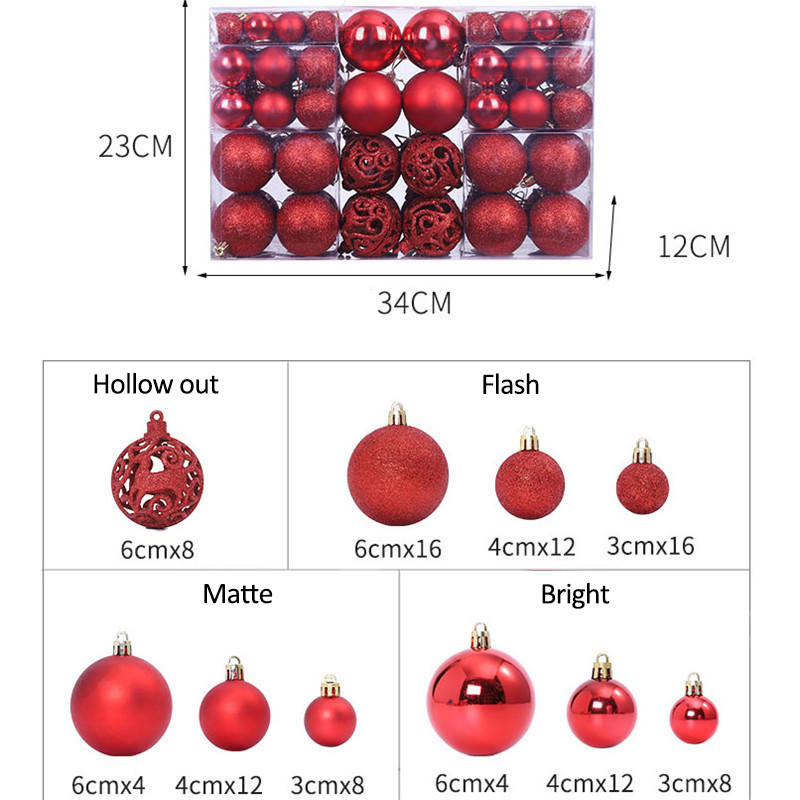 100 Pcs Christmas Ball Ornaments Set for Xmas Tree Decor-Red