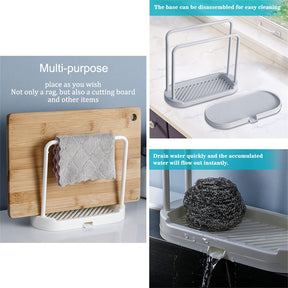 2 Pcs Kitchen Drain Rack Tray for Sponge Dishcloth Brush Storage-White Grey