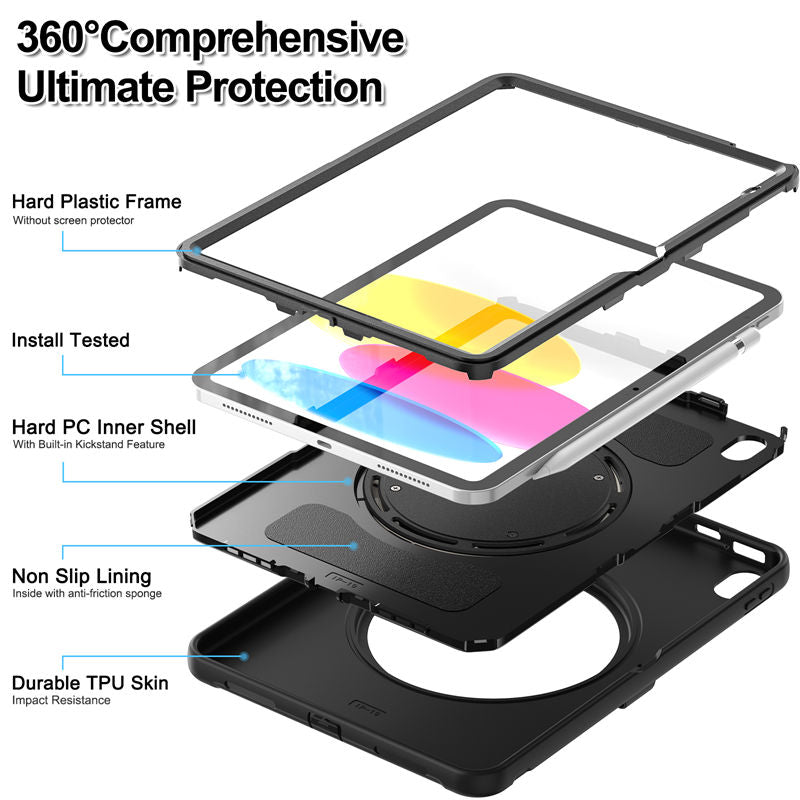 Tablet Case For iPad 10th Full Body Protection with 360¡ã Stand Portable-Black