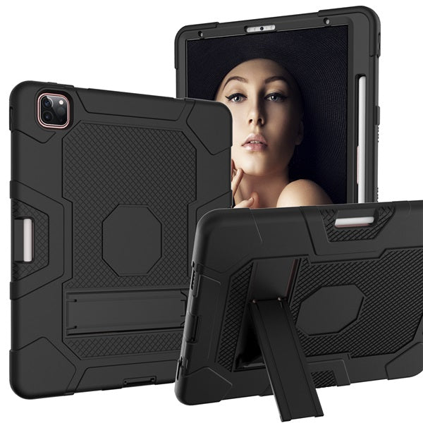 B3 Robot iPad Case Silicone Shockproof Protective Stand Cover For iPad Pro 12.9 2018/2020-Black&Black