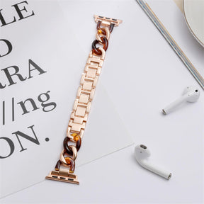 Fashion Resin Watch Band Bracelet Stitching Strap for Apple Watch Series SE/6/5/4/3/2/1-RoseGold+Brown