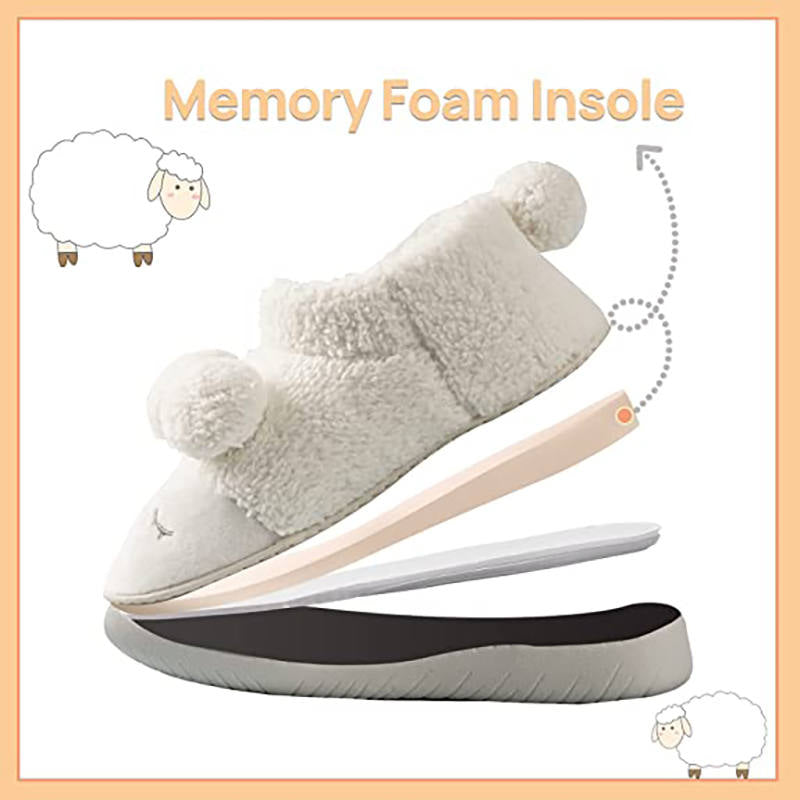 Warm Indoor Slippers for Women Fleece Winter Boots-White