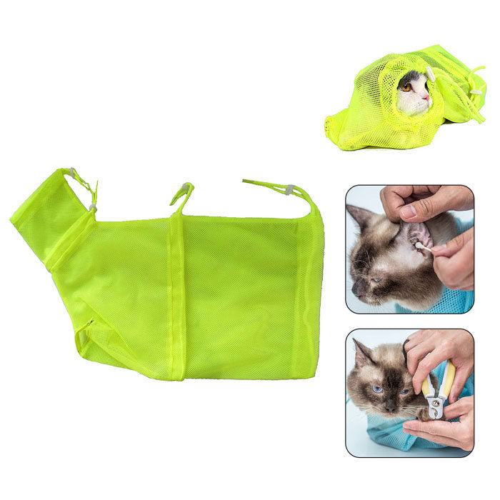 Cat Grooming Bag Adjustable Anti-Bite Cat Restraint Bag for Nail Trim Examining Ear Clean-Yellow