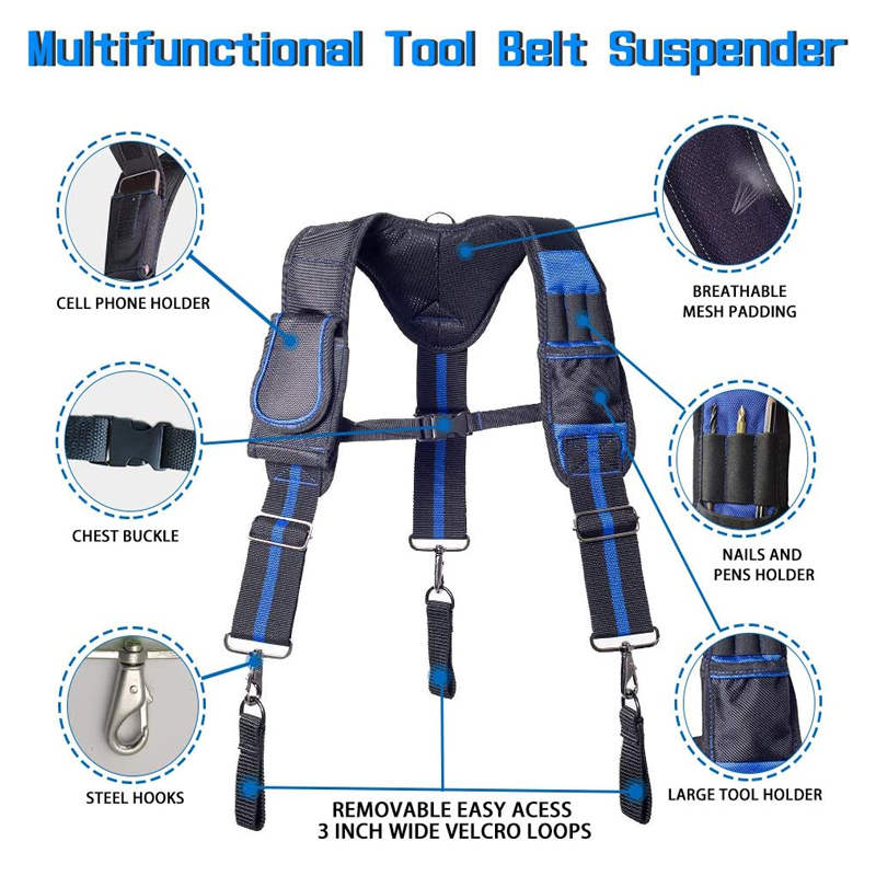 Tool Belt Suspenders Multifunctional with Phone Pouch Pen Holder