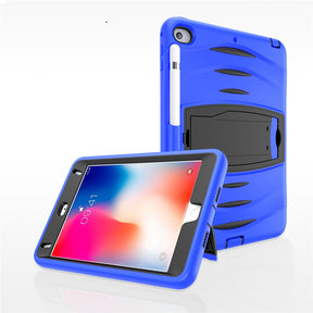 Shock Wave Design Kickstand Case Anti-Fall Protection With Pencil Holder For 7.9inch iPad Mini 4/5-Blue