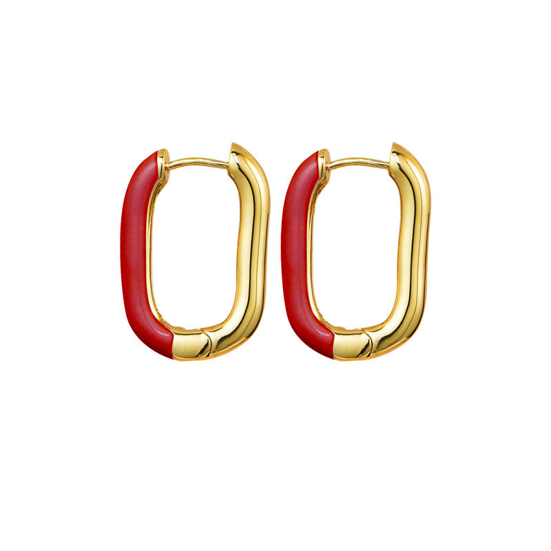 Pair of Vintage Colorful U Shape Hoop Earrings for Women-Red