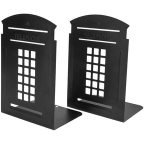 1 Pair Heavy Metal Telephone Booth Bookshelf Non Skid Sturdy Decorative Gift for Office Library-Black