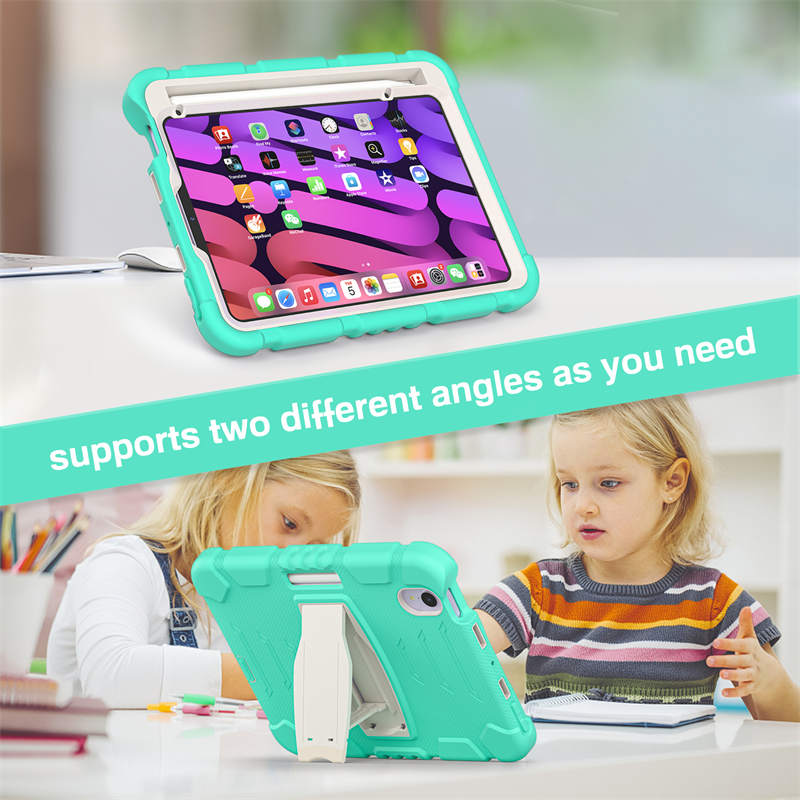 KingKong iPad Case For iPad Mini 6 Three-Layer Hybrid Protective Case With Holder-MintGreen