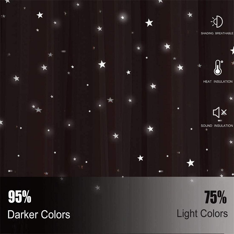 2 Panels Double Layer Stars Blackout Curtains for Bedroom Window-Green
