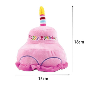 Pet Plush Doll Birthday Double Layer Cake Squeaky Dog Toy-Pink