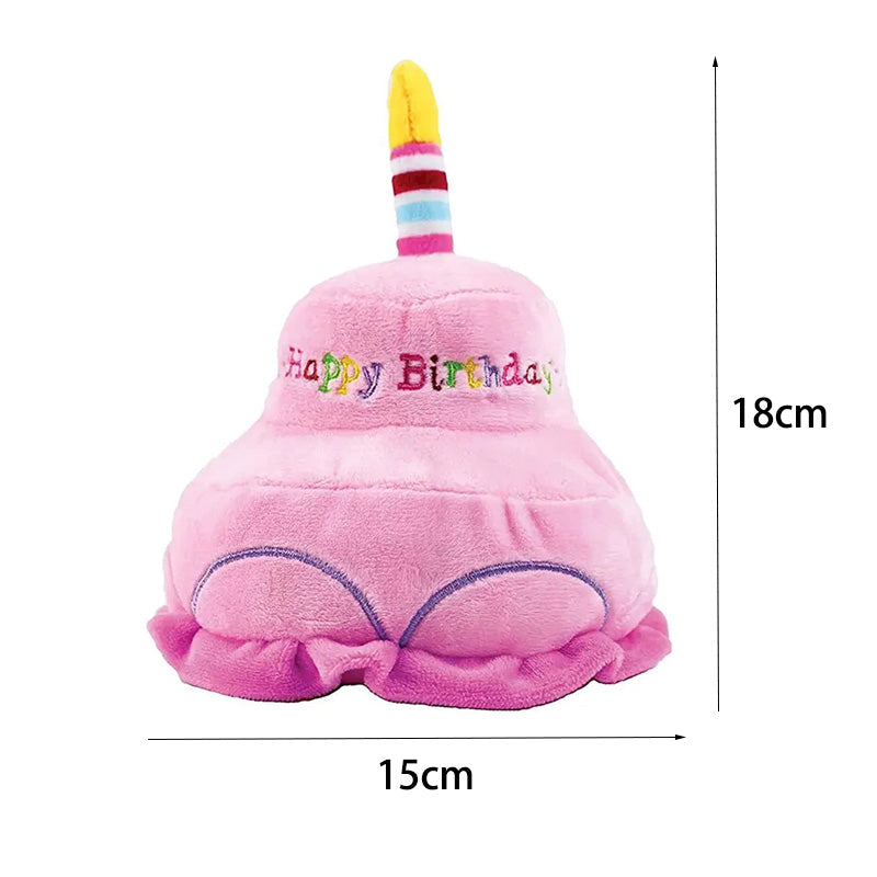 Pet Plush Doll Birthday Double Layer Cake Squeaky Dog Toy-Pink