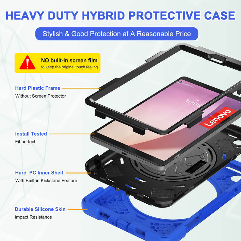 Tablet Case Heavy Duty with Swivel Stand for Lenovo Tab M8 4th Gen-Blue