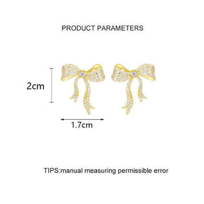 Pair Of Gold Diamond Ribbon Bow Earrings for Women