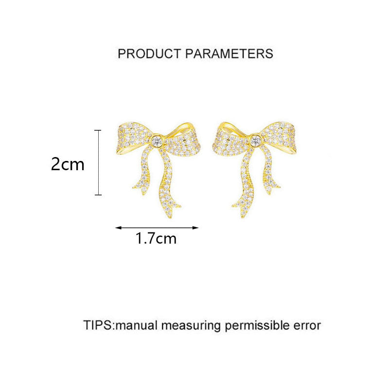 Pair Of Gold Diamond Ribbon Bow Earrings for Women