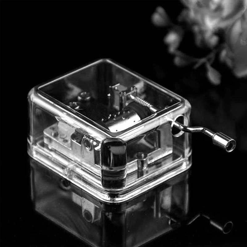 Acrylic Clear Hand Crank Music Box Craft Decoration-Brahms Lullaby