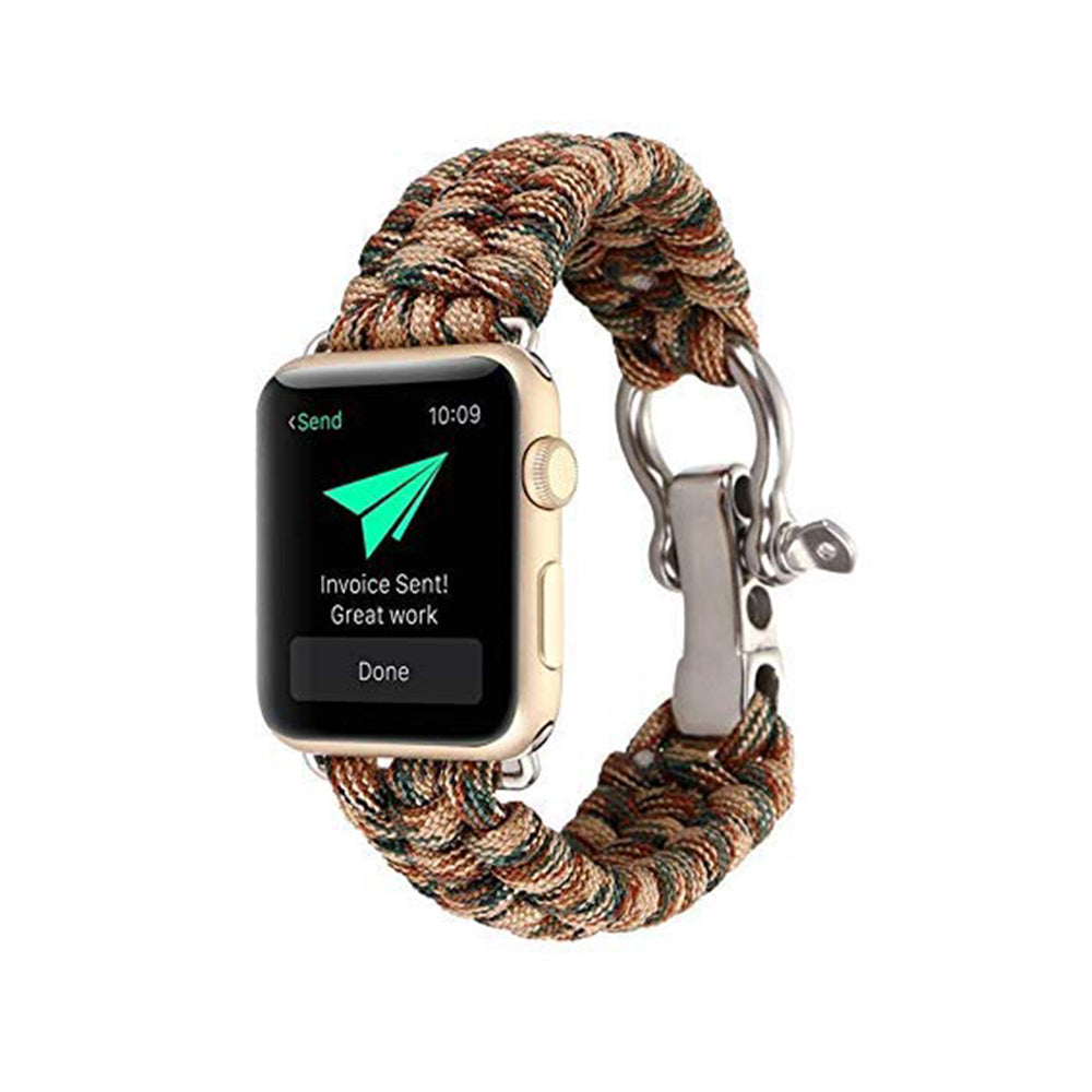 Nylon Rope Watch Band With Adjustable Size Outdoor Survival Stainless Steel Shackle For Apple Watch SE/6/5/4/3/2/1(Camo Brown)