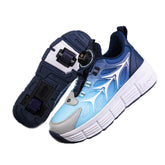 Kids Fashion Double Wheel Roller Skate Shoes Sneakers for Boys Girls-Navyblue