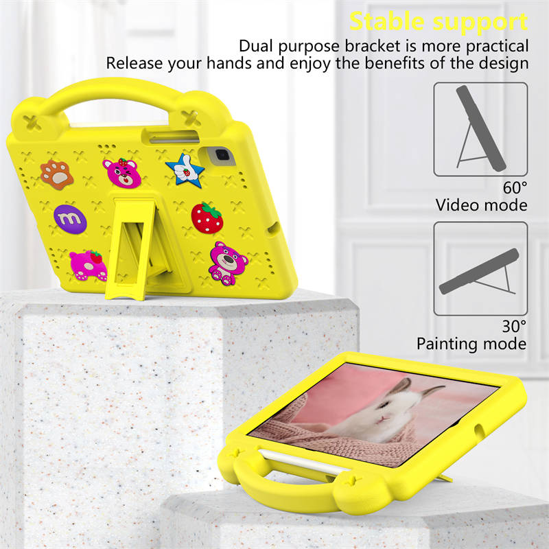 Strawberry Tablet Case with Holder Shoulder Strap for Samsung Galaxy Tab A7 10.4(2020)/TAB S6 lite 10.4(2020/2022/S6 10.5(2019)/S5E 10.5(2019)-Yellow