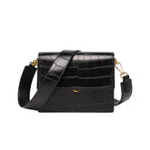 Women Leather Retro Shoulder Bag Crocodile Mini Flap Crossbody Bag-Black