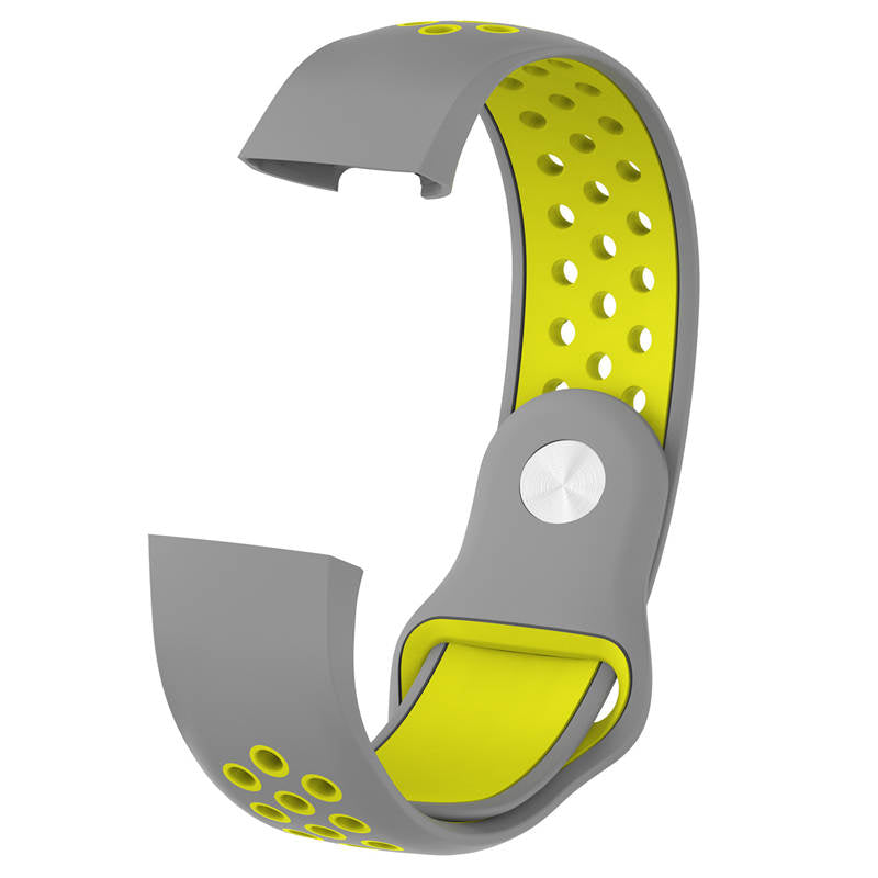 Double Color Porous Breathable Watch Band Silicone Wristband For Fitbit Charge 3 Sport Smartwatch -Gray Yellow