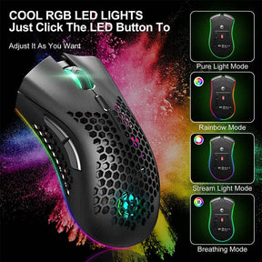 2.4G Wireless Lightweight Gaming Mouse with RGB Backlit Adjustable DPI-Black