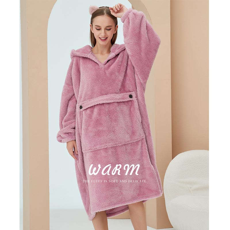 Hoodie Plush Pajama Set for couple-Pink