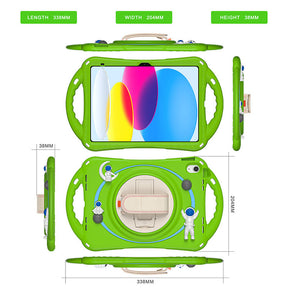 iPad Case Rugged Case with Handle Stand Shoulder Strap for iPad 10th 10.9 Inch 2022-Green