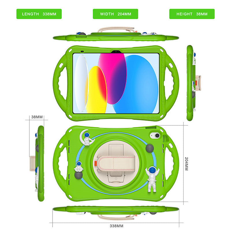 iPad Case Rugged Case with Handle Stand Shoulder Strap for iPad 10th 10.9 Inch 2022-Green