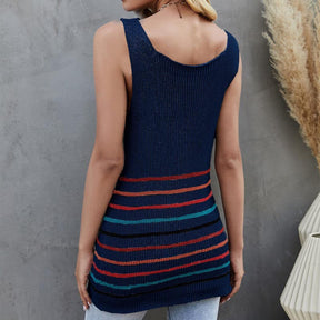 Womens Sleeveless V-neck Knitted Vest Summer Casual Loose Shirt-Blue