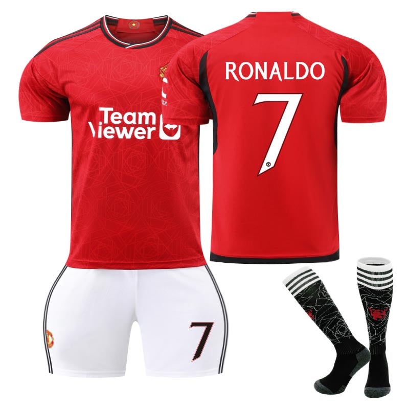 Red Devil Home Jersey RONALDO #7 Soccer Jersey Kids Adult 3Pcs Jersey Kits