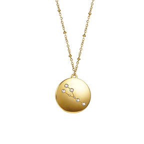 12 Constellation Coin Disc Gold Necklace Engraving Astrology Pendant-Taurus