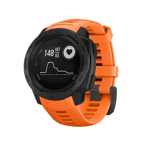 For Garmin Instinct Watchband Soft Silicone Adjustable Replacement Strap 22MM Black Steel Buckle-Orange