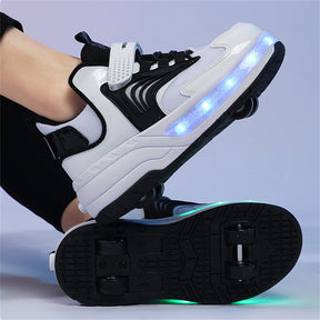 Ultralight Sneaker Roller Skate Shoes with Quad Roller for Children-Black