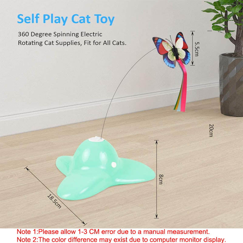 Cat Toy Butterfly Electric Flutter Rotating Kitten Toys with Replacement Butterfly-Green