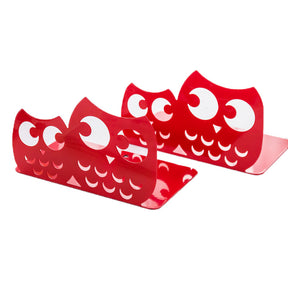 Owls Nonskid Bookends Art Desktop Organisation 1 Pair-Red