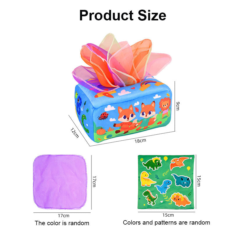 Baby Tissue Box Toy Crinkle Paper Sensory Silk Scarves Toys for 0-3 Year Old Kids-FoxB