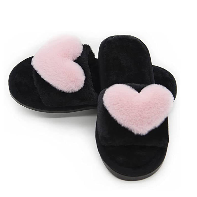 Womens Fuzzy Slippers Open Toe Cozy Memory Foam Sandals-Love Pink