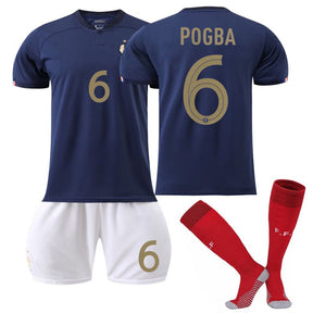 France Home Jersey 2022-23 POGBA #6 Soccer JerseyKids Adult 3-Pieces Jersey Kits