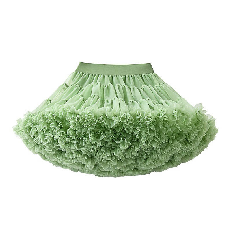Toddler Girls Layered Tutu Skirt Solid Color Mesh Princess Ballet Dance Dress-Green