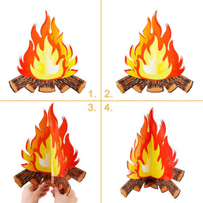 3D Decorative Cardboard Bonfire Center Artificial Fire Fake Flame Paper Party Decoration -Gold Orange