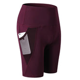 Women Yoga Shorts High Waist Fitness Leggings Sports Running Quick Drying Perspiration Tights With Pocket 2024-Wine Red