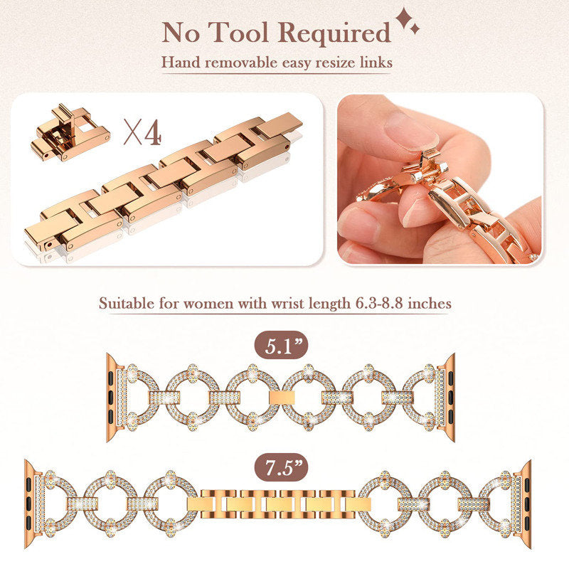 Bling Strap Full Diamonds Metal Jewelry Band for Apple Watch-Rose Gold