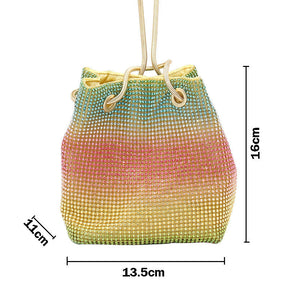 Womens Full Rhinestones Bucket Bag Evening Shinny Clutch Purse