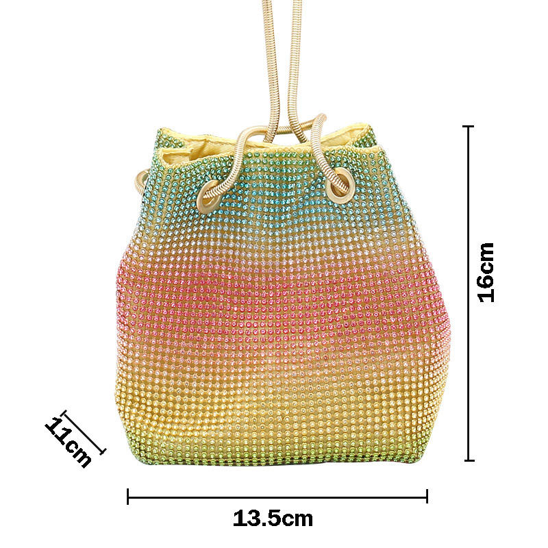 Womens Full Rhinestones Bucket Bag Evening Shinny Clutch Purse