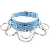 Pu Leather Choker with Black Punk Rock Rivet Collar-LightBlue